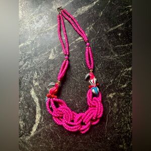 Pink Beaded Parrot Necklace